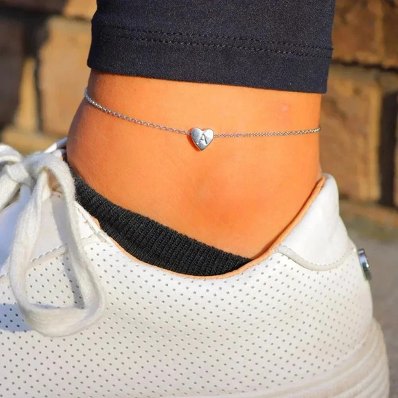 ▶ PERSONALIZED❤️HEART CHARM A to Z, DAINTY SILVER INITIAL ANKLET GIRL, ELDM22302 - Picture 9 of 14
